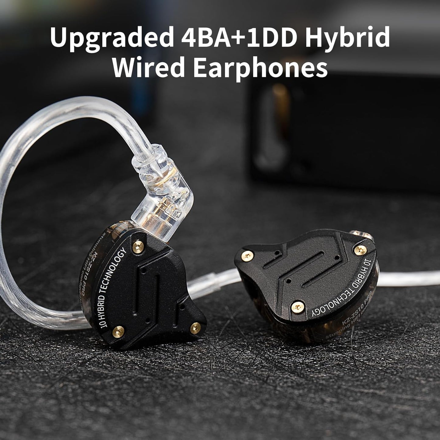 KZ ZS10 Pro in Ear Monitor Earbuds Headphone, Hifi KZ Earphone with 4BA and 1DD Drivers, KZ Upgraded ZS10 Pro with Detachable 0.75Mm 2 Pin 6N OFC Cable (Black No Mic)